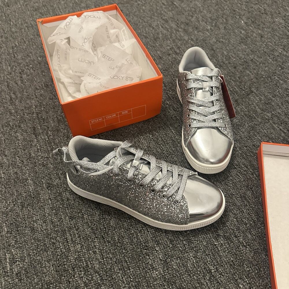 LUCKY STEP Women's Sparkly Glitter Lace-Up Sneaker Size 7